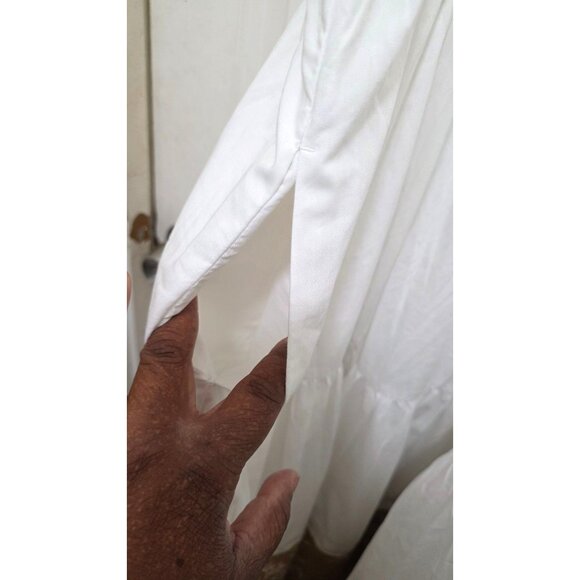 Abercrombie & Fitch White & Gold Embroidered Tiered Dress Ruffled Straps Smocked - Picture 5 of 8